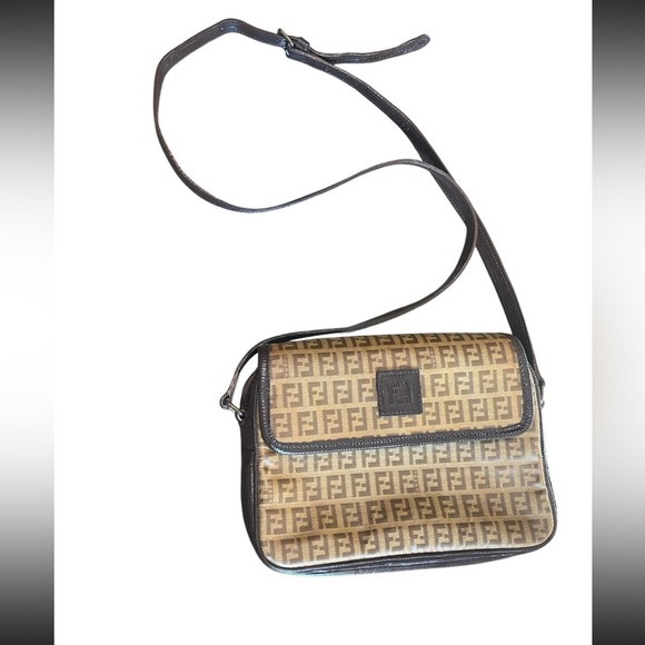 Vintage FENDI FF Monogram Zucca Vinyl Coated Leather Shoulder crossbody Bag - Picture 1 of 16